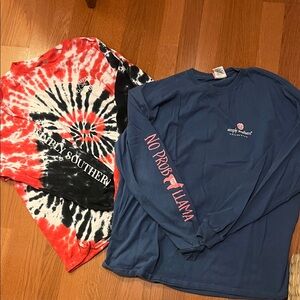 Simply Southern ladies Red Tie-Dye and Blue Long Sleeve Tees